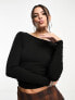 Фото #3 товара Cotton:On boat neck long sleeve backless crop top in black