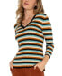 ფოტო #3 პროდუქტის Liverpool Women's Striped 3/4-Sleeve V-Neck Sweater