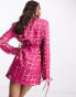 Фото #8 товара Annorlunda neon check cut-about tailored blazer dress in bright pink