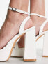 Glamorous Wide Fit platform heel sandals in white patent