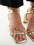 ASOS DESIGN Wide Fit Hampstead studded mid heeled sandals in gold