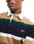 Фото #6 товара GANT shield logo block stripe heavy rugby polo in khaki beige