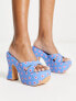 Daisy Street platform heeled sandals in blue floral print