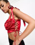 Фото #3 товара Saint Genies satin corset crop top with bunny tie in red