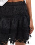 Miss Selfridge satin jacquard lace insert mini prairie skirt in black