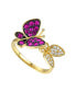 Фото #1 товара 14k Gold Plated Sterling Silver with Ruby & Cubic Zirconia Double Butterfly Stacking Ring