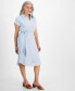 Фото #4 товара Petite Striped Cotton Camp Shirt Dress, Created for Macy's