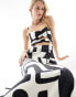 4th & Reckless Tall exclusive satin cami cut out detail maxi dress in mono print schwarz-weißes Muster, 34 - фото #2