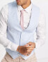 ASOS DESIGN wedding super skinny waistcoat in linen mix blue puppytooth check