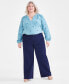 Фото #1 товара Plus Size High-Rise Wide-Leg Twill Pants, Created for Macy's
