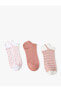 Çizgili 3'lü Patik Çorap Seti Slogan Detaylı Çok Renkli