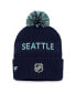 ფოტო #2 პროდუქტის Men's Deep Sea Blue, Light Blue Seattle Kraken 2022 NHL Draft Authentic Pro Cuffed Knit Hat with Pom