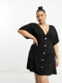 ASOS DESIGN Curve flutter sleeve mini tea dress with buttons in black