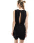 Фото #3 товара Monki beach linen sleeveless playsuit with tie belt detail in black