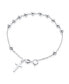 ფოტო #1 პროდუქტის Thin Simple Religious Prayer Ball Beads Cross Rosary Bracelet For Women Teen .925 Sterling Silver