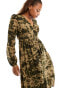 ONLY button down maxi dress in khaki abstract animal