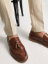 Фото #4 товара ASOS DESIGN tassel loafers in tan leather with natural sole