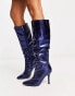 Фото #4 товара RAID Charlize ruched knee boots in metallic blue