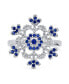 Winter Holiday Christmas Statement 2 Tone Blue Clear Cubic Zirconia Flower Snowflake CZ Ring Cocktail For Women .925 Sterling Silver