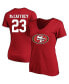 ფოტო #1 პროდუქტის Women's Christian McCaffrey Scarlet San Francisco 49ers Plus Size Player Name and Number V-Neck T-shirt
