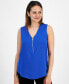 Petite Zip Front V-Neck Sleeveless Top Dark Azure, P/M - фото #1