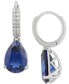 ფოტო #4 პროდუქტის Lab-Grown Sapphire (8-1/8 ct. t.w.) & Diamond (1/4 ct. t.w.) Pear Dangle Hoop Earrings in 14k White Gold