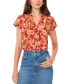 ფოტო #1 პროდუქტის Women's Floral-Print Split-Neck Short-Sleeve Top