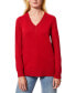 Фото #1 товара Women's Ribbed Seamed Long-Sleeve High-Low-Hem V-Neck Sweater