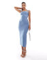 ASOS DESIGN bandage bandeau midi dress with halter detail in steel blue Stahlblau, 38 - фото #1