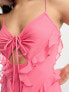 Фото #3 товара ASOS DESIGN Petite halter ruffle maxi dress with cut out detail in pink