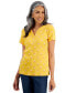 Фото #1 товара Women's Printed Short-Sleeve Henley Top, Created for Macy's