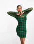 Фото #8 товара Monki long sleeve mesh dress in green check