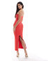 Фото #2 товара Bershka rib knit cut out front maxi dress in red