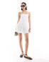 Фото #4 товара Bershka cotton straight neck pleated mini dress in white