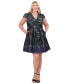 ფოტო #3 პროდუქტის Plus Size V-Neck Cap-Sleeve Jacquard Dress