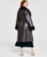 Women's Plus Size Faux-Leather Faux-Fur-Trim Trench Coat