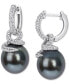 ფოტო #1 პროდუქტის Cultured Tahitian Pearl (10-11mm) & Diamond (1/2 ct. t.w.) Coiled Huggie Hoop Earrings in 14k White Gold