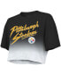 Фото #3 товара Women's Threads Chase Claypool Black, White Pittsburgh Steelers Drip-Dye Player Name and Number Tri-Blend Crop T-shirt