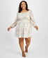 Фото #1 товара Trendy Plus Size Square-Neck Smocked Dress