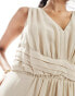 Vila Bridesmaid wrap waist detail maxi dress with pleat front in stone