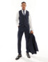 ASOS DESIGN skinny fit wool mix suit waistcoat in navy wide herringbone