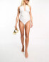 Фото #3 товара ASOS DESIGN Fuller Bust halter plunge swimsuit in white