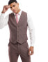 ASOS DESIGN wedding slim suit waistcoat in burgundy microtexture