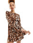 Фото #2 товара Lioness flared sleeve tie back mini shift dress in leopard print