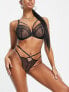 Wolf & Whistle Exclusive Fuller Bust floral embroidered mesh plunge bra with strapping in black