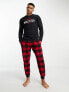 Hollister lounge set check flannel jogger and logo long sleeve top in red/black