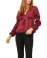 Women's Long Bubble Sleeve V-Neck Tie Blouse