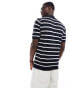 Brave Soul textured knit stripe polo in navy