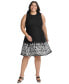 ფოტო #1 პროდუქტის Plus Size Round-Neck Embroidered-Hem Fit & Flare Dress