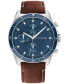 ფოტო #1 პროდუქტის Men's Chronograph Brown Leather Strap Watch 44mm